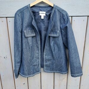 Christopher & Banks Women's XL Open Front Denim Blazer Jacket XL Business Casual